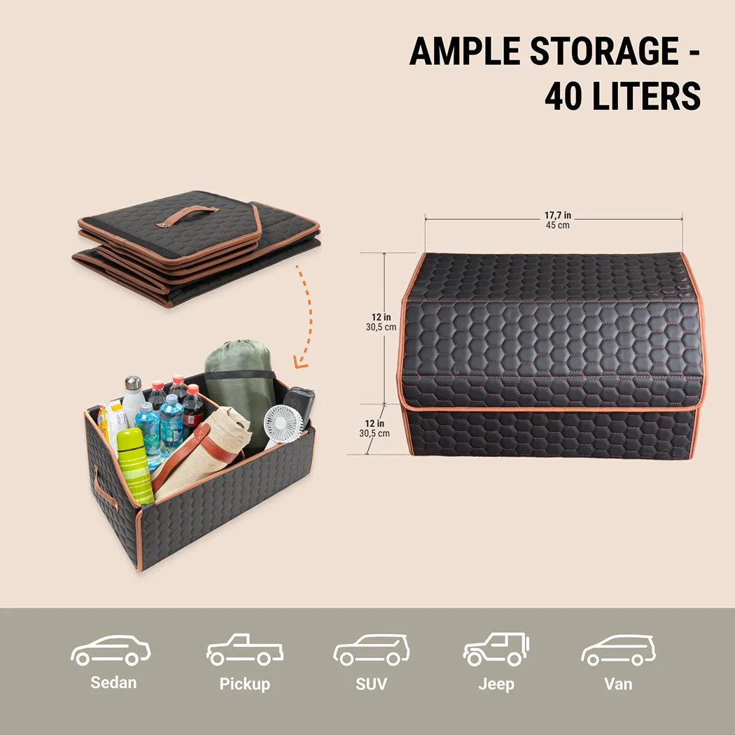 Close-up of Car Trunk Organizer with Lid  |  “Hexy” by Owleys - view 2 (product view)