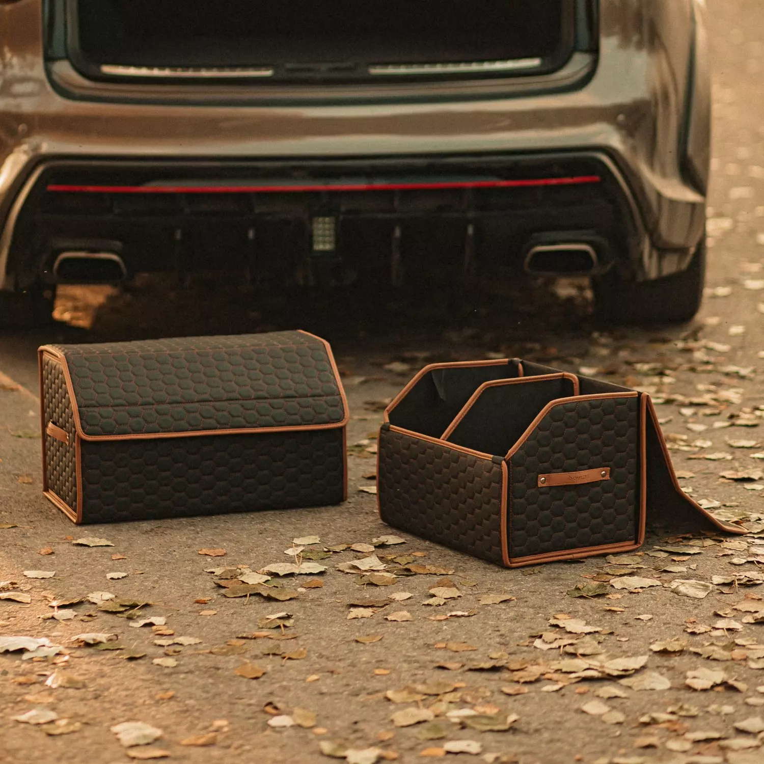 Car Trunk Organizer 21.6-Inch Foldable Eco Leather Black Brown Owleys