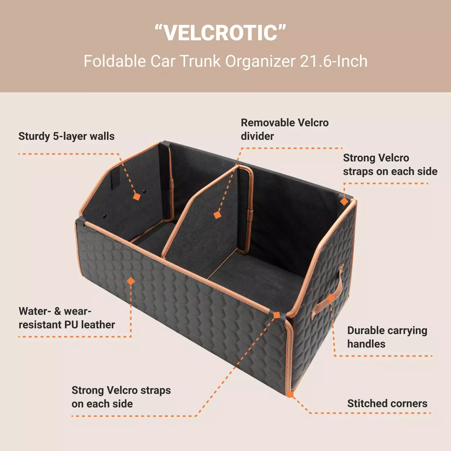 Close-up of Foldable Trunk Organizer  |  Gift For Car Lovers - view 2 (product view)