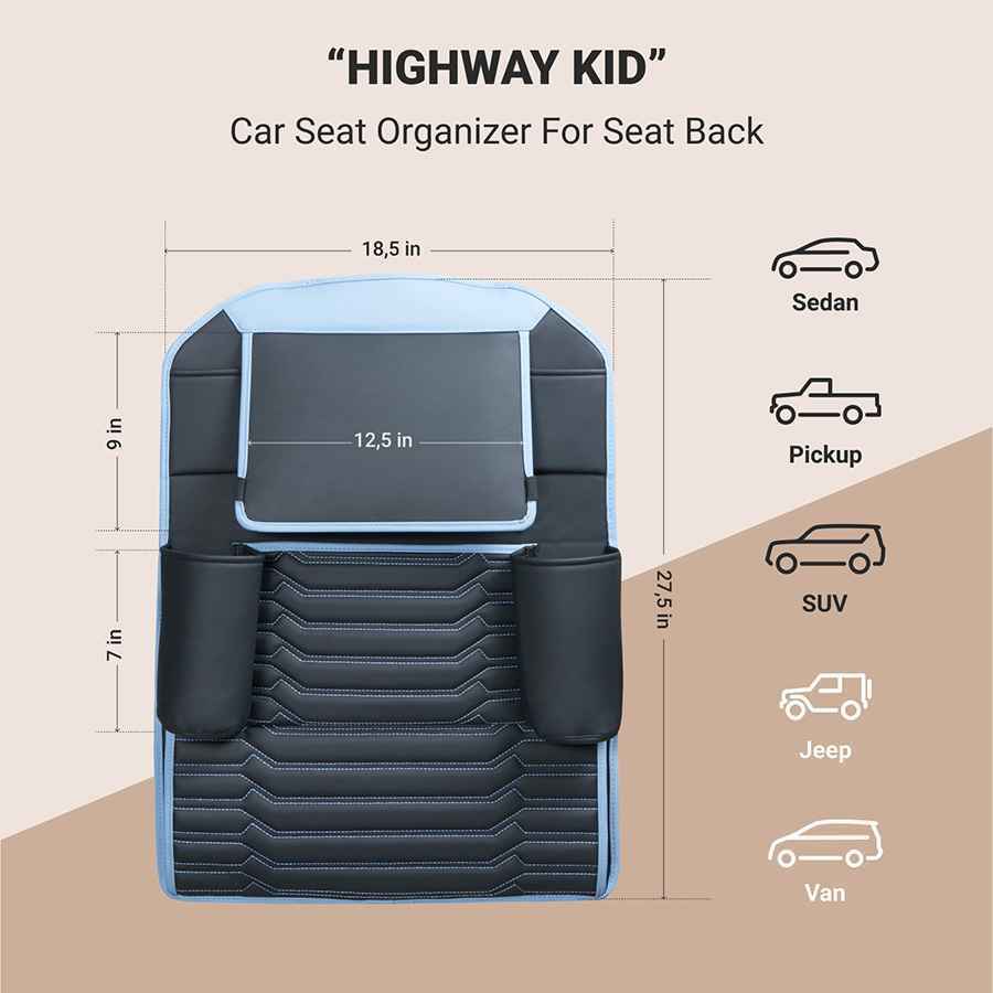 Image of Car Back Of Seat Organizer Black Blue Eco Leather Owleys - view 0 (product view)