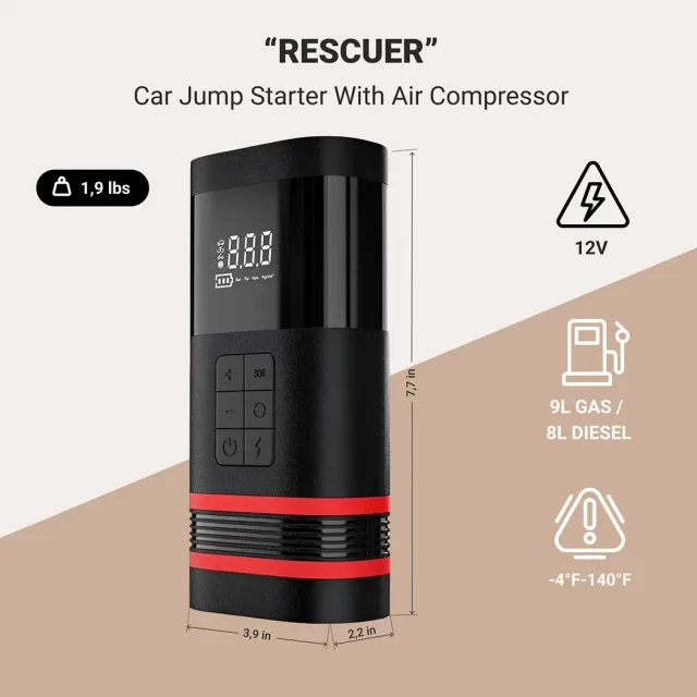 Car Jump Starter with Air Compressor  |  “Rescuer” by Owleys in detail - image 1 (product view)