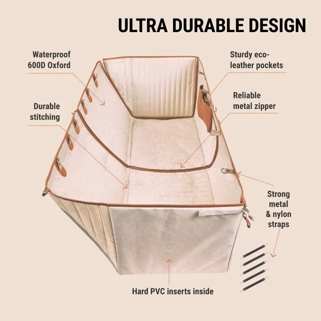 Dog Auto Hammock  |  Beige “Travel Buddy Mk. II” by Owleys in detail - image 1 (product view)