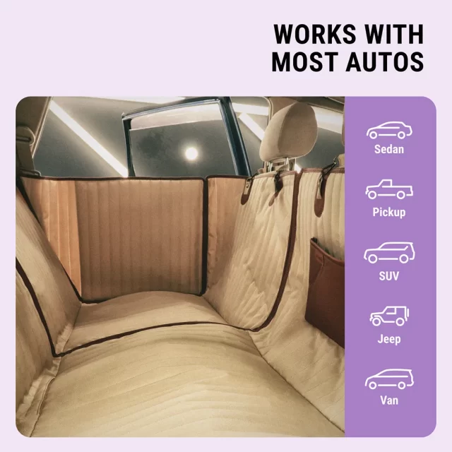 Back Seat Cover for Dogs  |  Beige “Travel Buddy Mk. II” by Owleys product image 3 (product view)