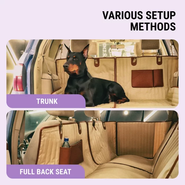 Detailed look at Back Seat Cover for Dogs  |  Beige “Travel Buddy Mk. II” by Owleys - image 4 (product view)