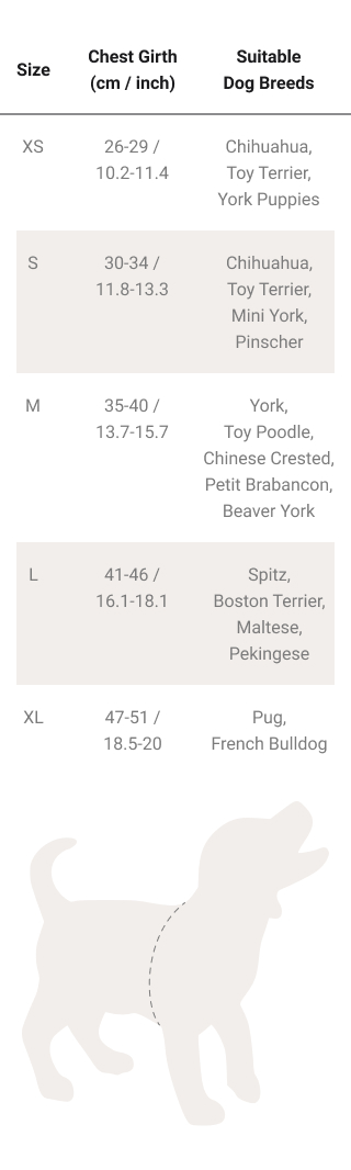 Small Dog Safety Harness Size Chart