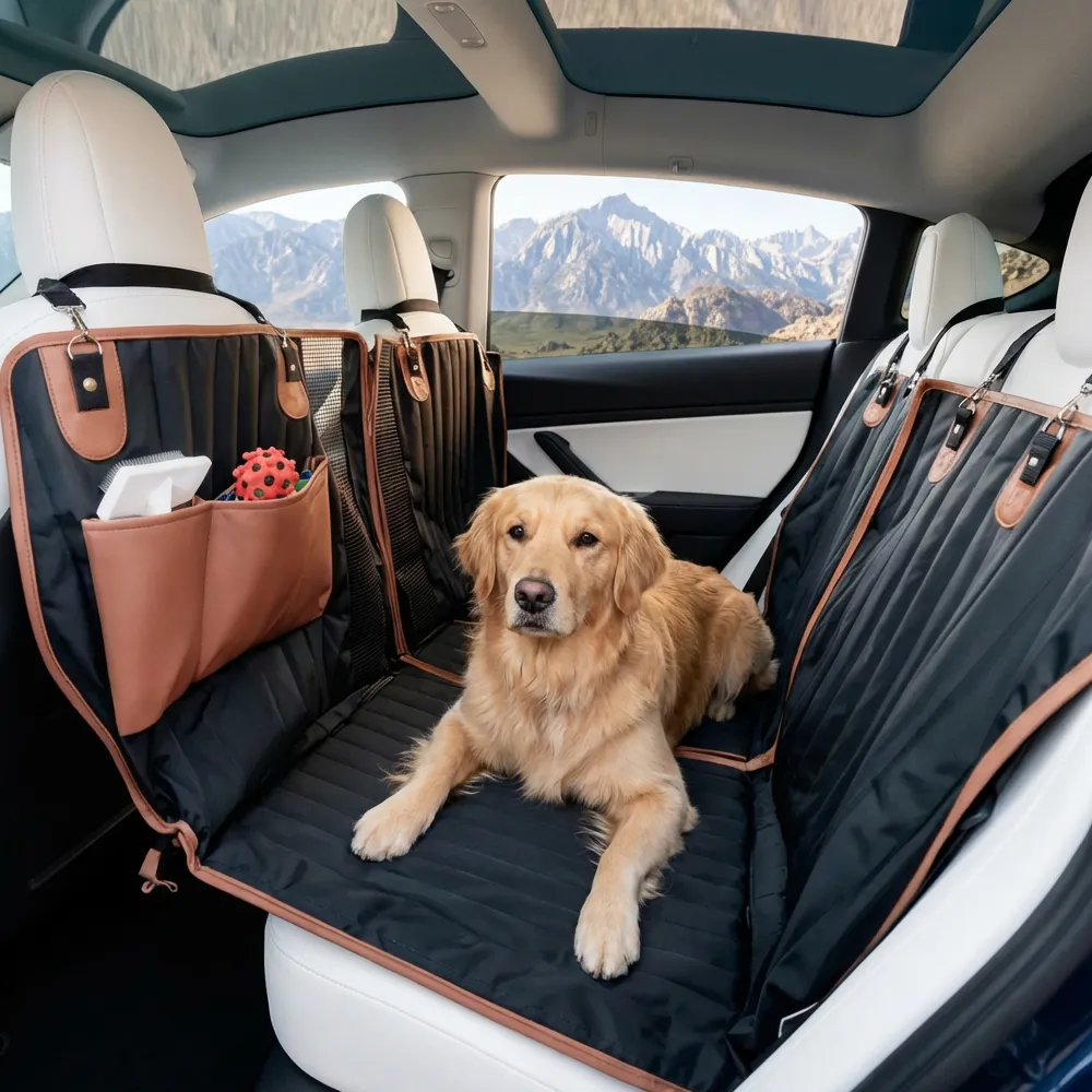 Tesla Model Y Dog Seat Cover  |  “Travel Buddy Mk. II” by Owleys