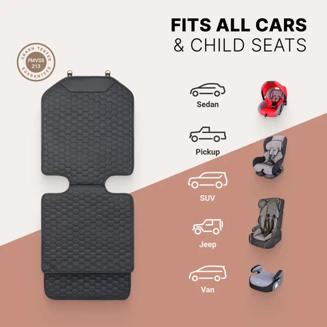 Close-up of Car Seat Protector Mat  |  Black “Hexy” by Owleys - view 2 (product view)