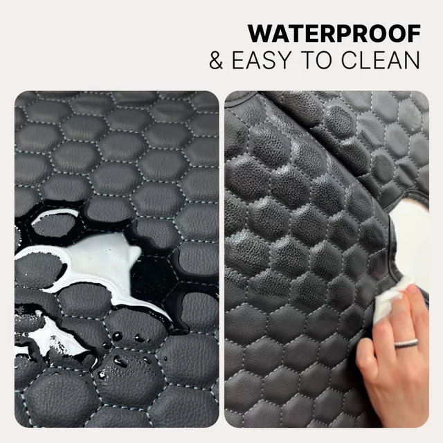 Car Seat Protector Mat  |  Black “Hexy” by Owleys product image 3 (product view)