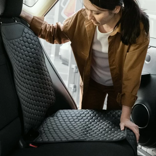 Car Seat Protector Mat  |  Black “Hexy” by Owleys in detail - image 6 (product view)