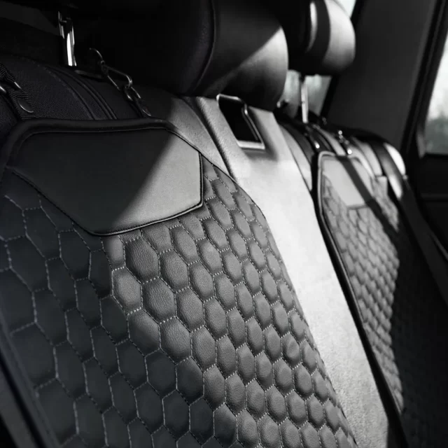 Close-up of Car Seat Protector Mat  |  Black “Hexy” by Owleys - view 7 (product view)