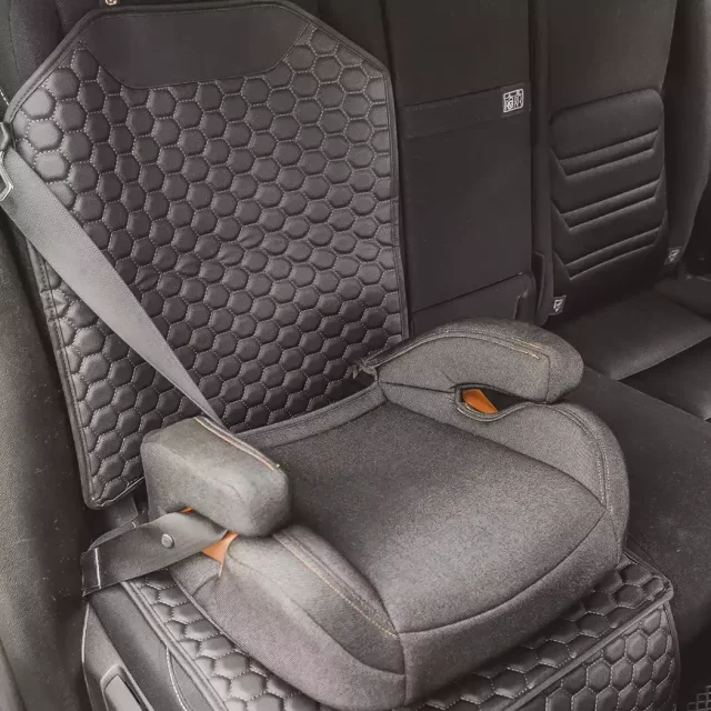 Close-up of Automotive Car Seat Covers  |  “Black Hexy” by Owleys - view 7 (product view)