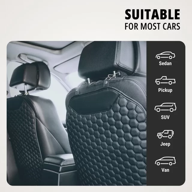 Seat Protector for Back of Seat  |  “Black Hexy” by Owleys product image 3 (product view)