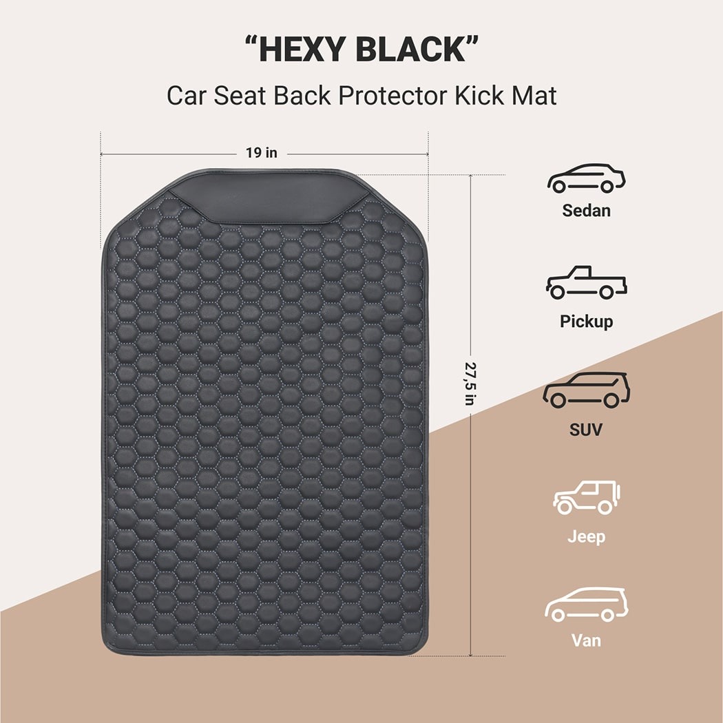 Car Seat Back Protector Kick Mat Black “Hexy” Owleys