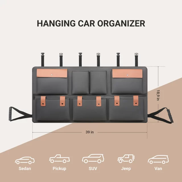 Close-up of Hanging Trunk Organizer For SUV  |  “Hold&Go” by Owleys - view 2 (product view)