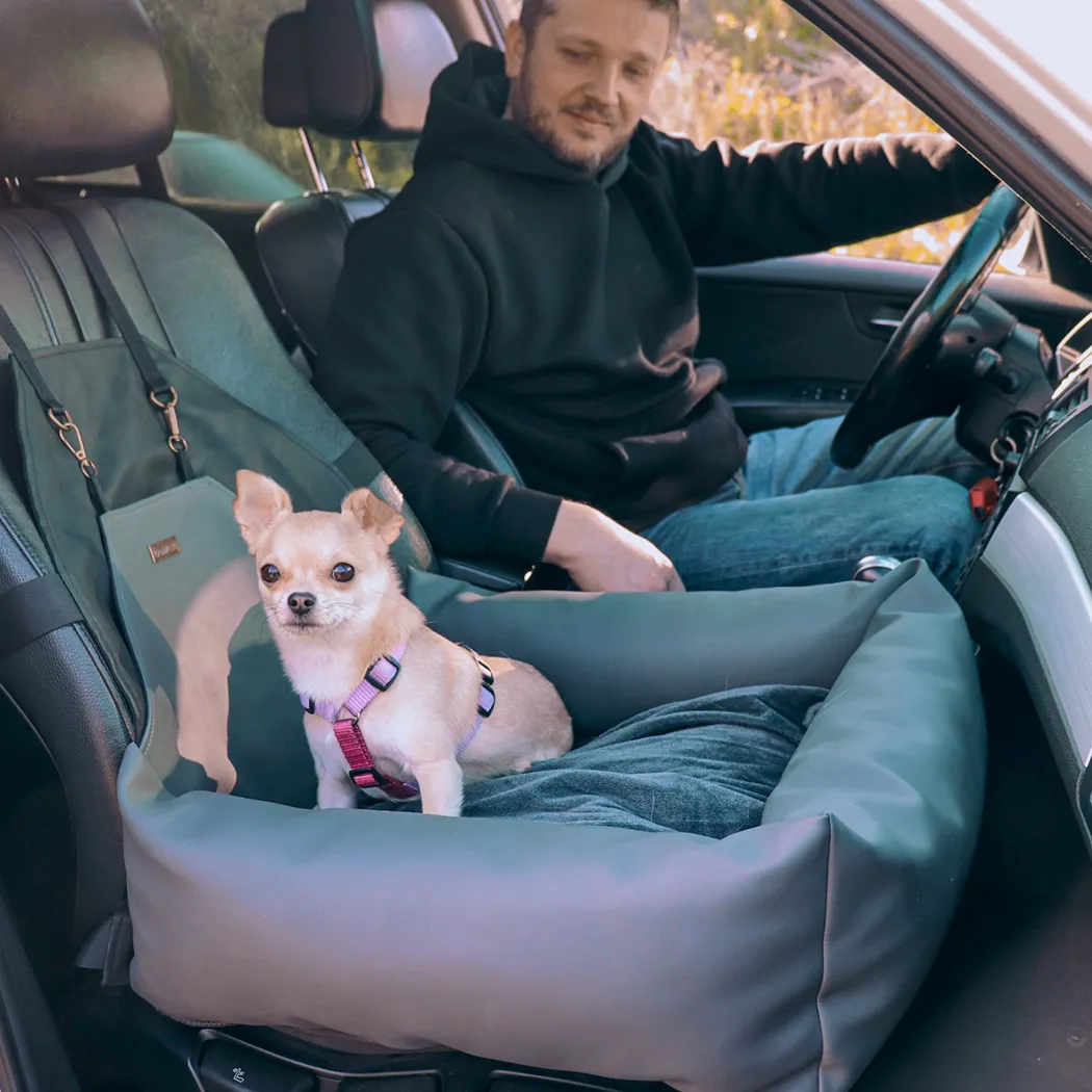 Close-up of Tesla Model 3 Dog Booster Seat  |  “Pup Spot” by Owleys - view 7 (product view)