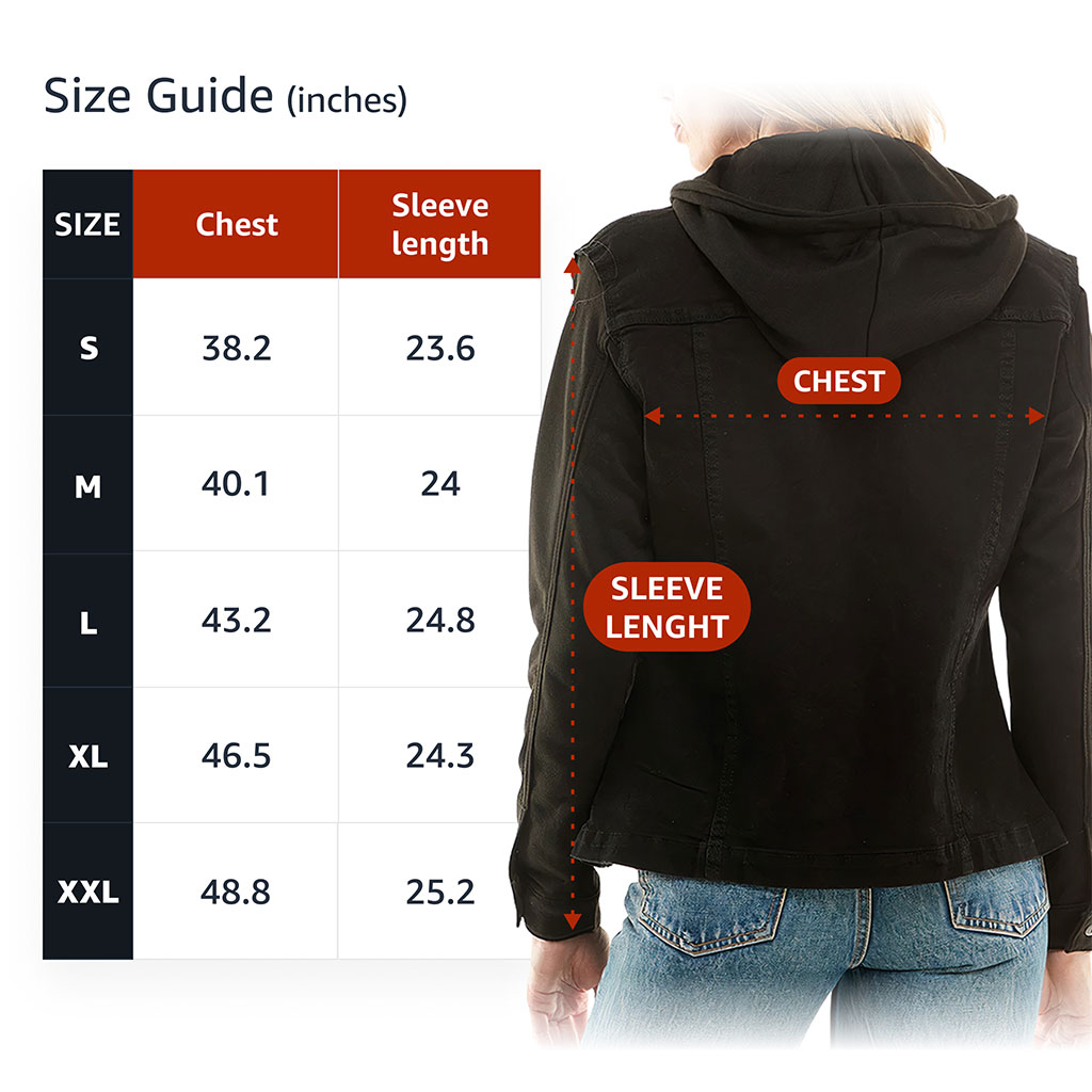 Ladies Denim Jacket with Fleece Hoodie – “Making Memories” – Forest Print – Black Denim - View 4