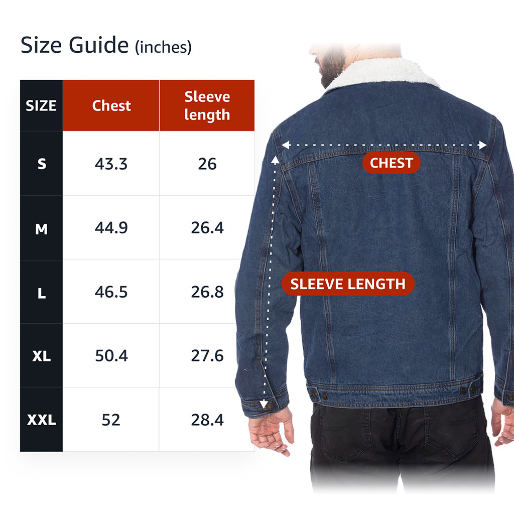 Men’s Sherpa-Lined Denim Jacket – “Everyday Adventure” – Mountain Print – Dark Blue - View 5