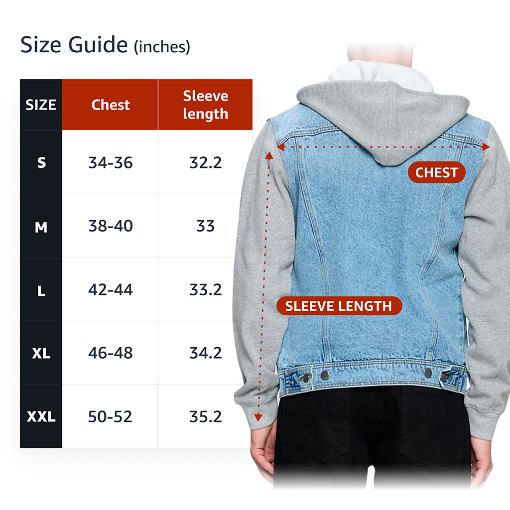 Men’s Denim Jacket with Fleece Hoodie – “Everyday Adventure” – Mountain Print – Blue & Gray - View 4