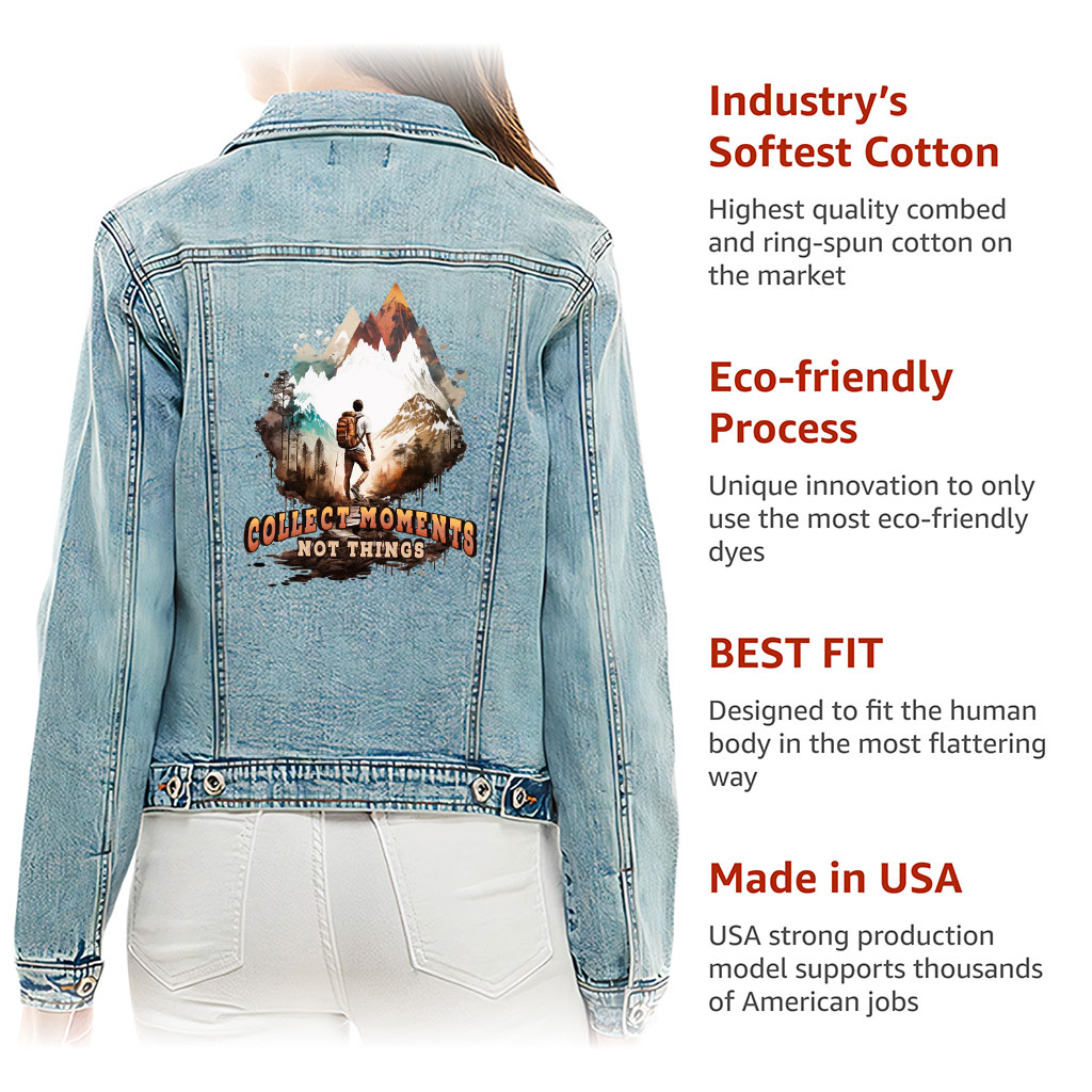 Ladies Casual Denim Jacket – “Collect Moments” – Mountains Print – Washed Blue - View 5