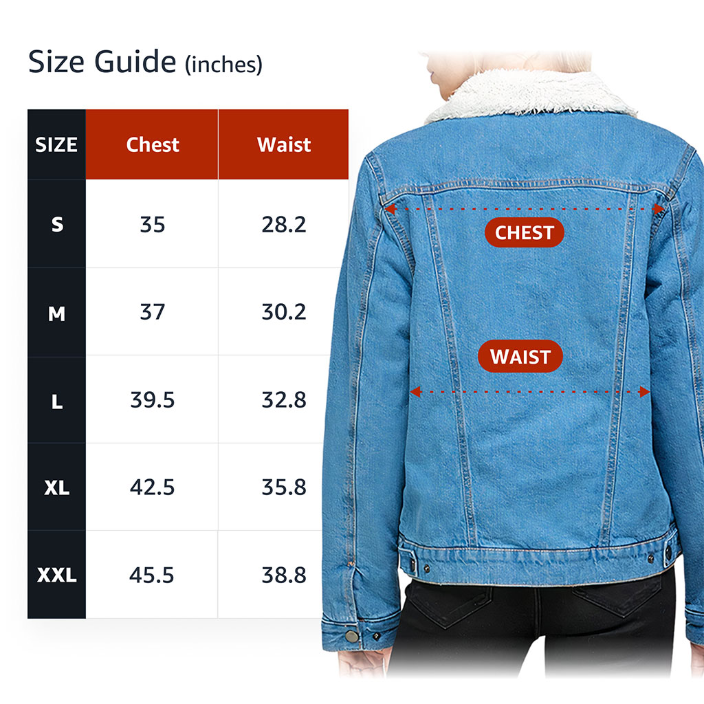 Women’s Sherpa Denim Jacket – “Mountain Lover” – Camping Print – Bright Blue - View 4