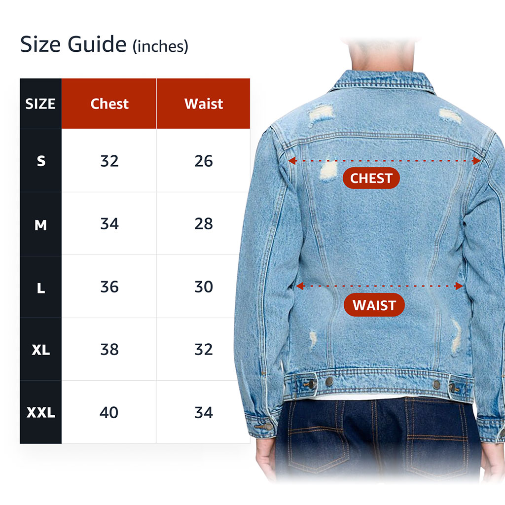 Men’s Distressed Denim Jacket – “Coffee and Mountains” – Camping Print – Light Blue - View 4