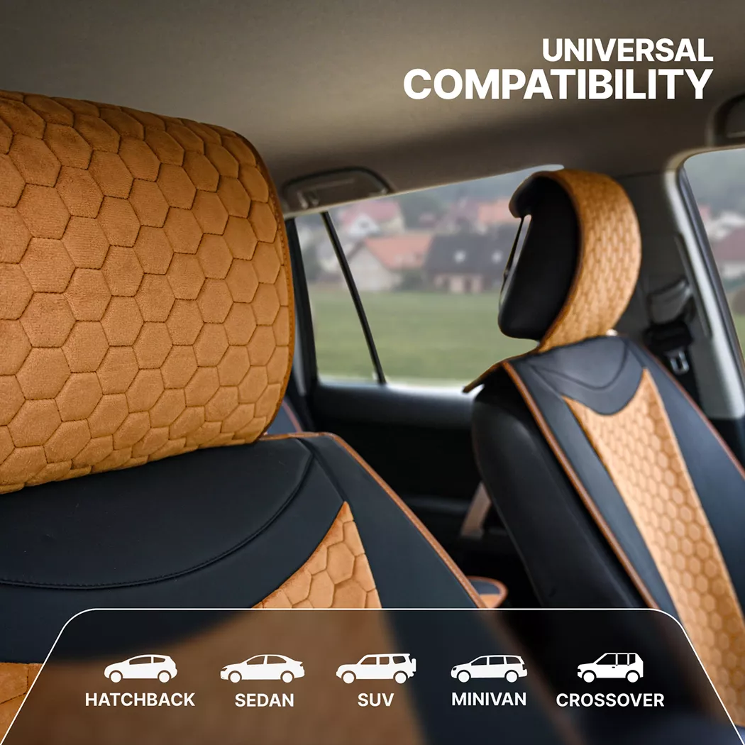 Car Seat Cover Set  |  Tan “Hexy” by Owleys in detail - image 1 (product view)