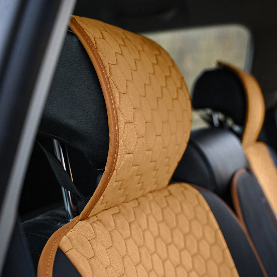 Image of Car Seat Cover Set  |  Tan “Hexy” by Owleys - view 10 (product view)