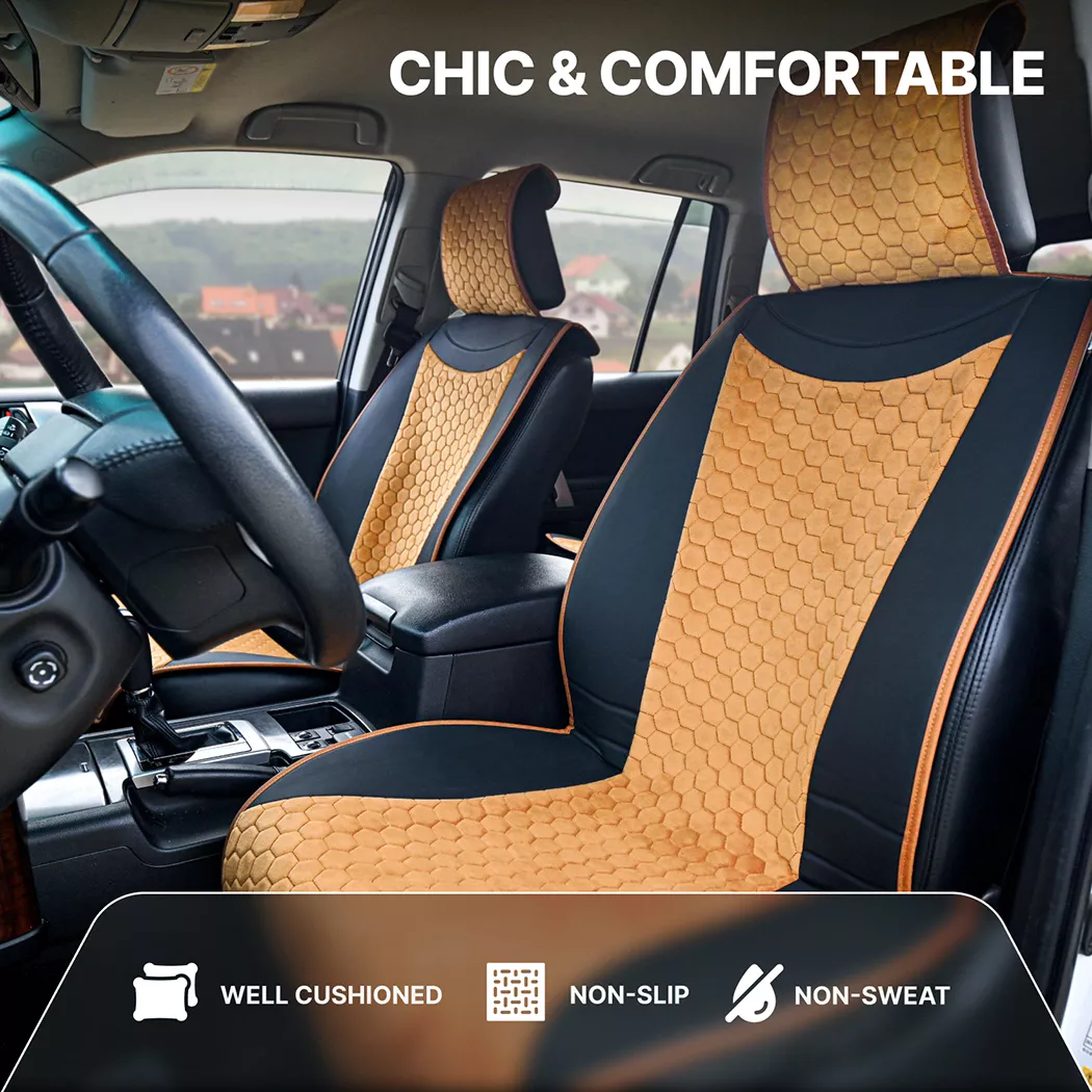 Car Seat Cover Set  |  Tan “Hexy” by Owleys product image 3 (product view)