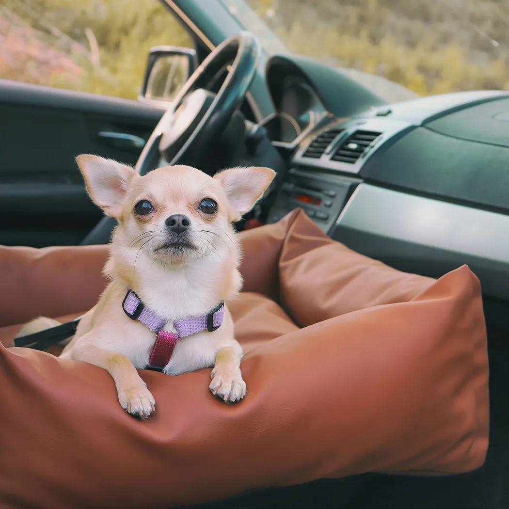 Image of Dog Car Seat  |  Tan Brown “Pup Spot” by Owleys - view 0 (product view)