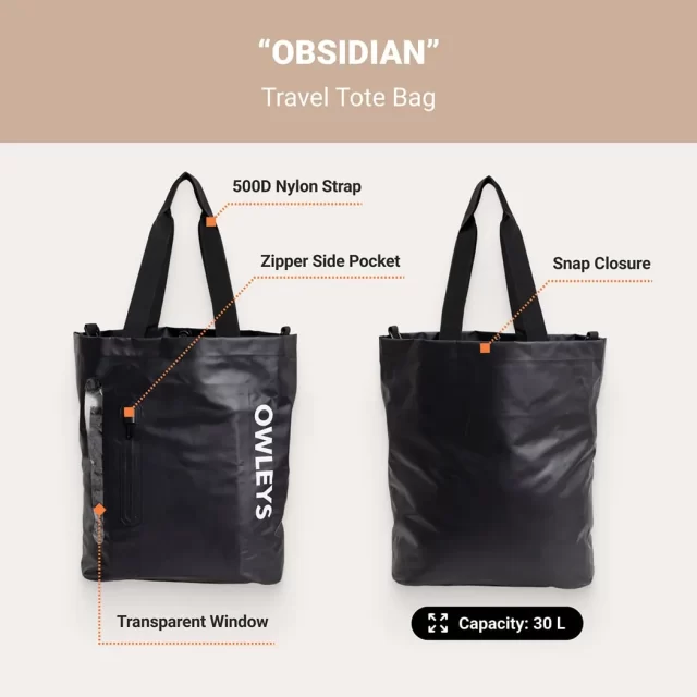 Waterproof Tote Bag, Dry Bag “Obsidian” Owleys in detail - image 1 (product view)