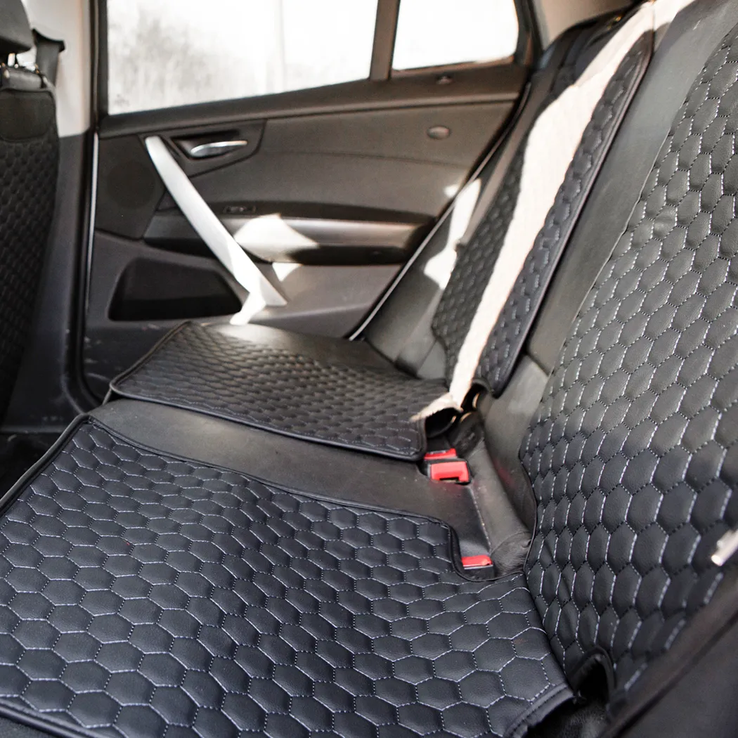 Close-up of Auto Car Seat Covers  |  “Black Hexy” by Owleys - view 7 (product view)