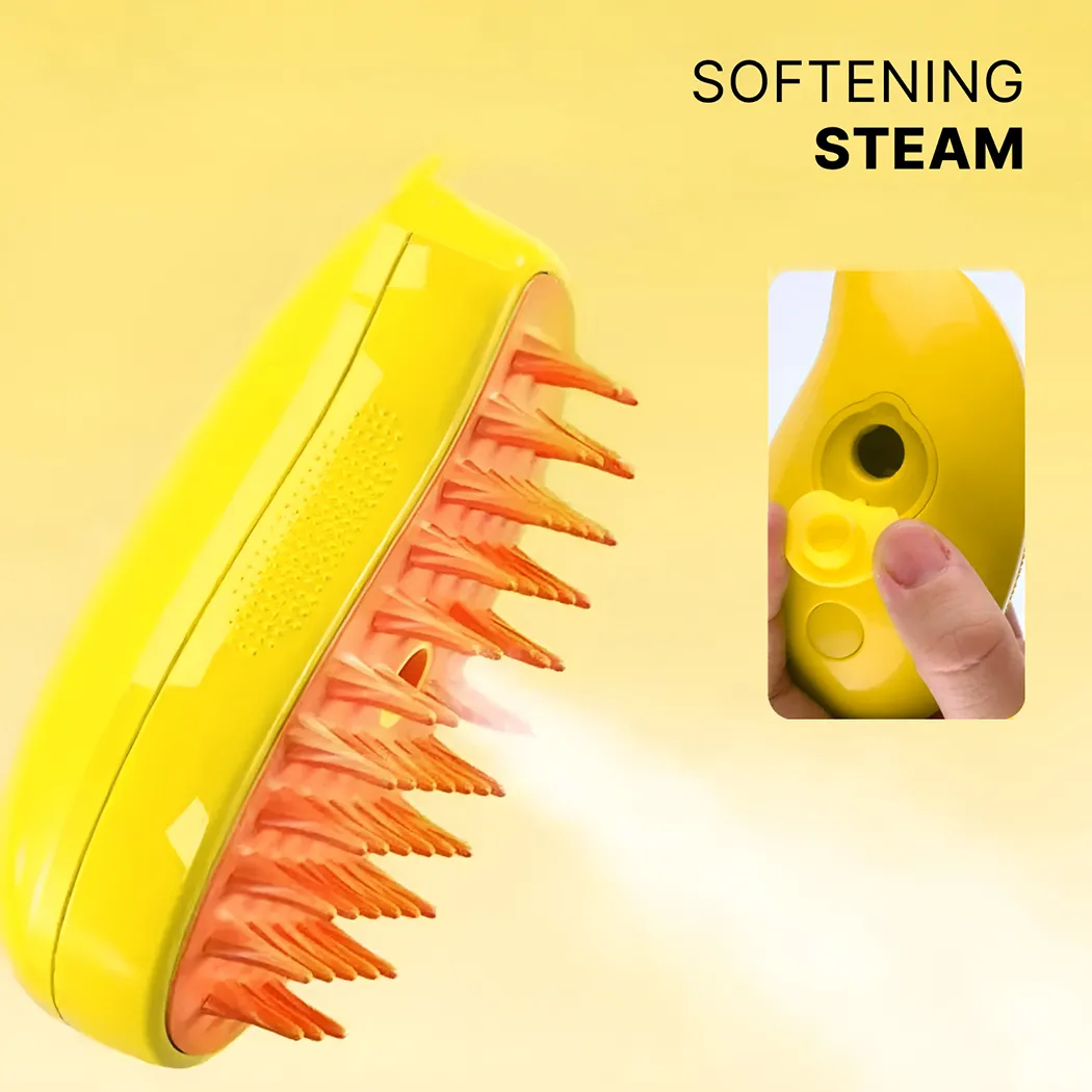 Close-up of Pet Steam Grooming Brush  |  “Vapor” by Owleys - view 2 (product view)