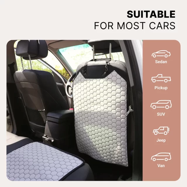 Image of Car Seat Back Protector  |  White “Hexy” by Owleys - view 5 (product view)