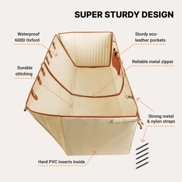 Sturdy Car Dog Hammock  |  Beige “Travel Buddy Mk. II” by Owleys in detail - image 1 (product view)