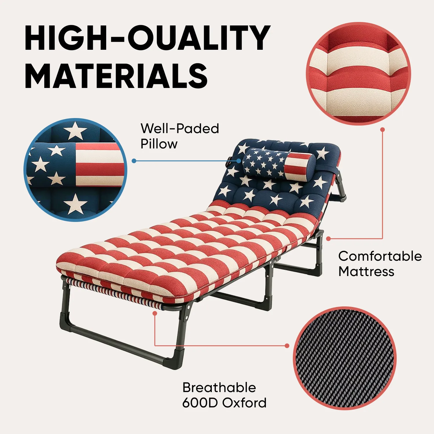 Portable Bed Cot for Adults | “Patriot” by Owleys - View 3