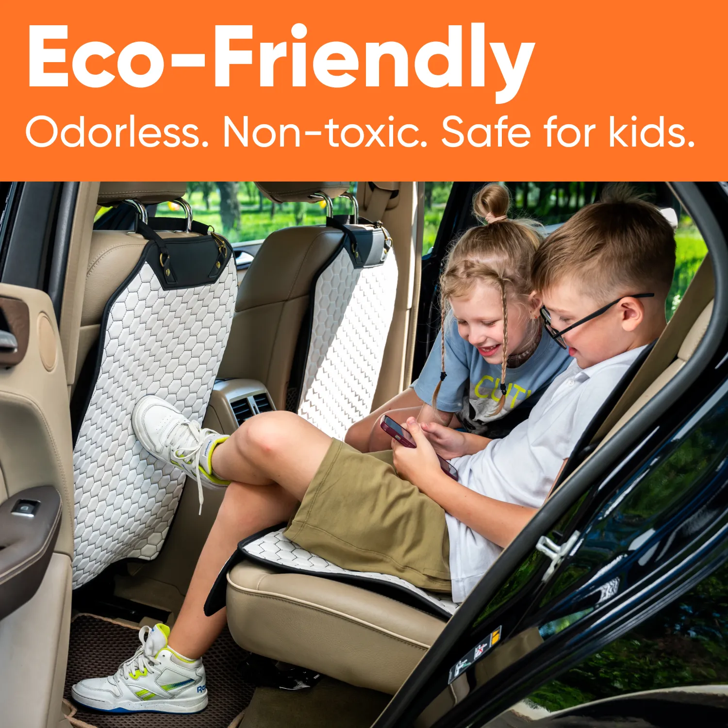 Car Seat Back Protector  |  White “Hexy” by Owleys - View 6