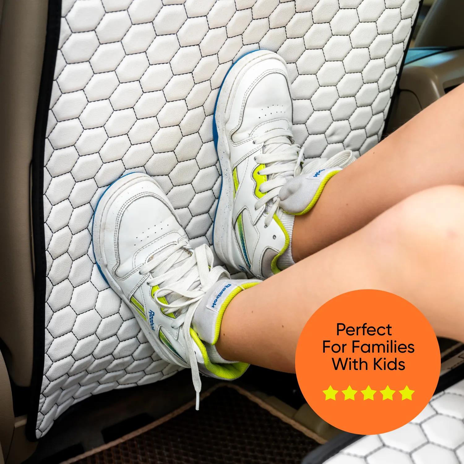 Car Seat Back Protector  |  White “Hexy” by Owleys - View 10