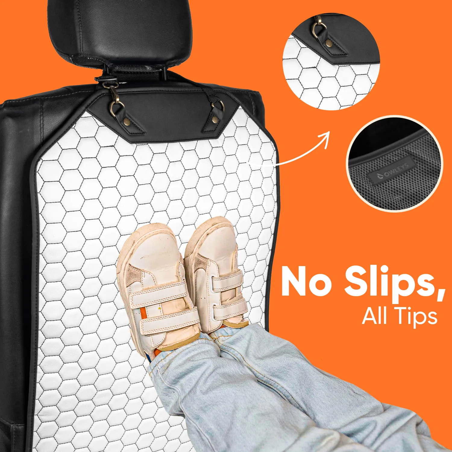 Car Seat Back Protector  |  White “Hexy” by Owleys - View 5
