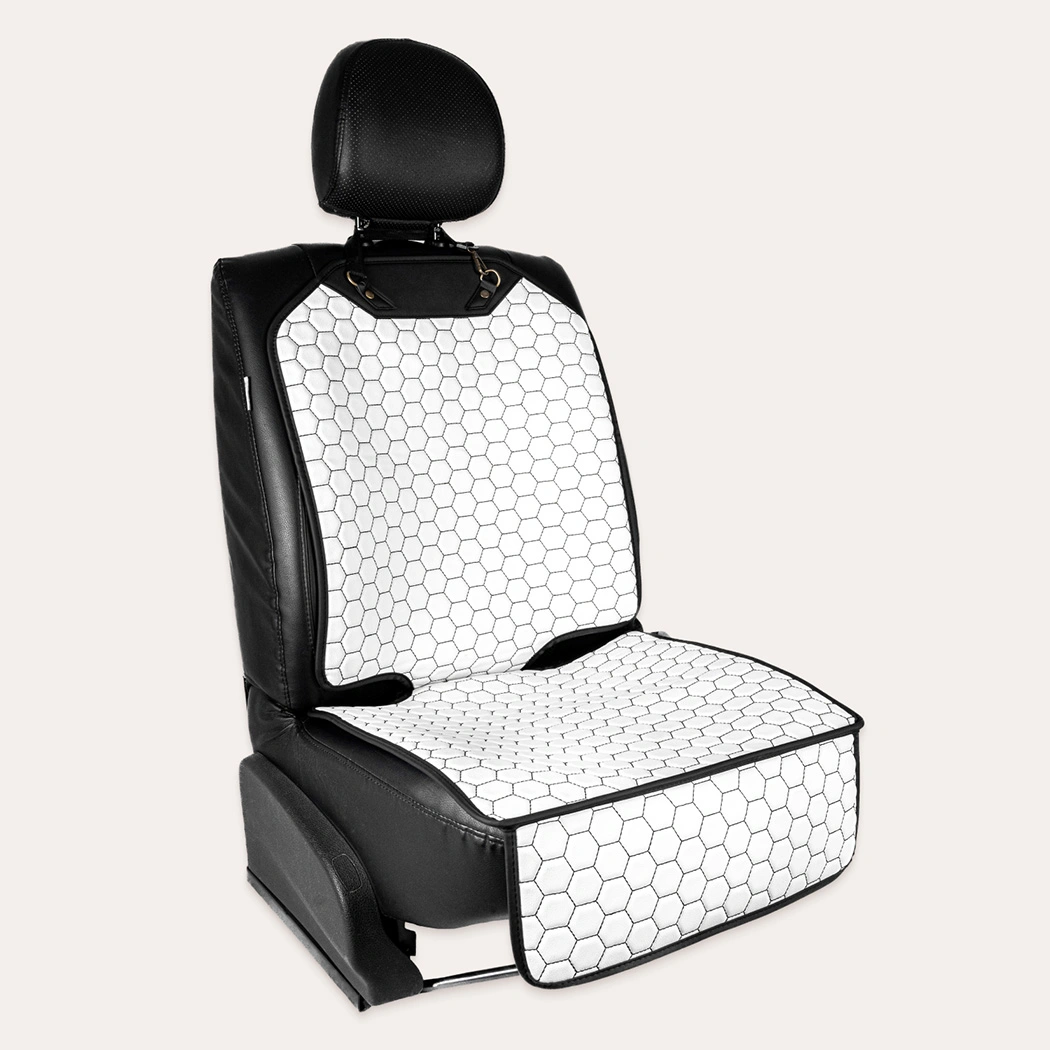 Car Seat Protector Mat  |  White “Hexy” by Owleys in detail - image 1 (product view)