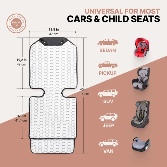 Car Seat Protector Mat  |  White “Hexy” by Owleys product image 3 (product view)