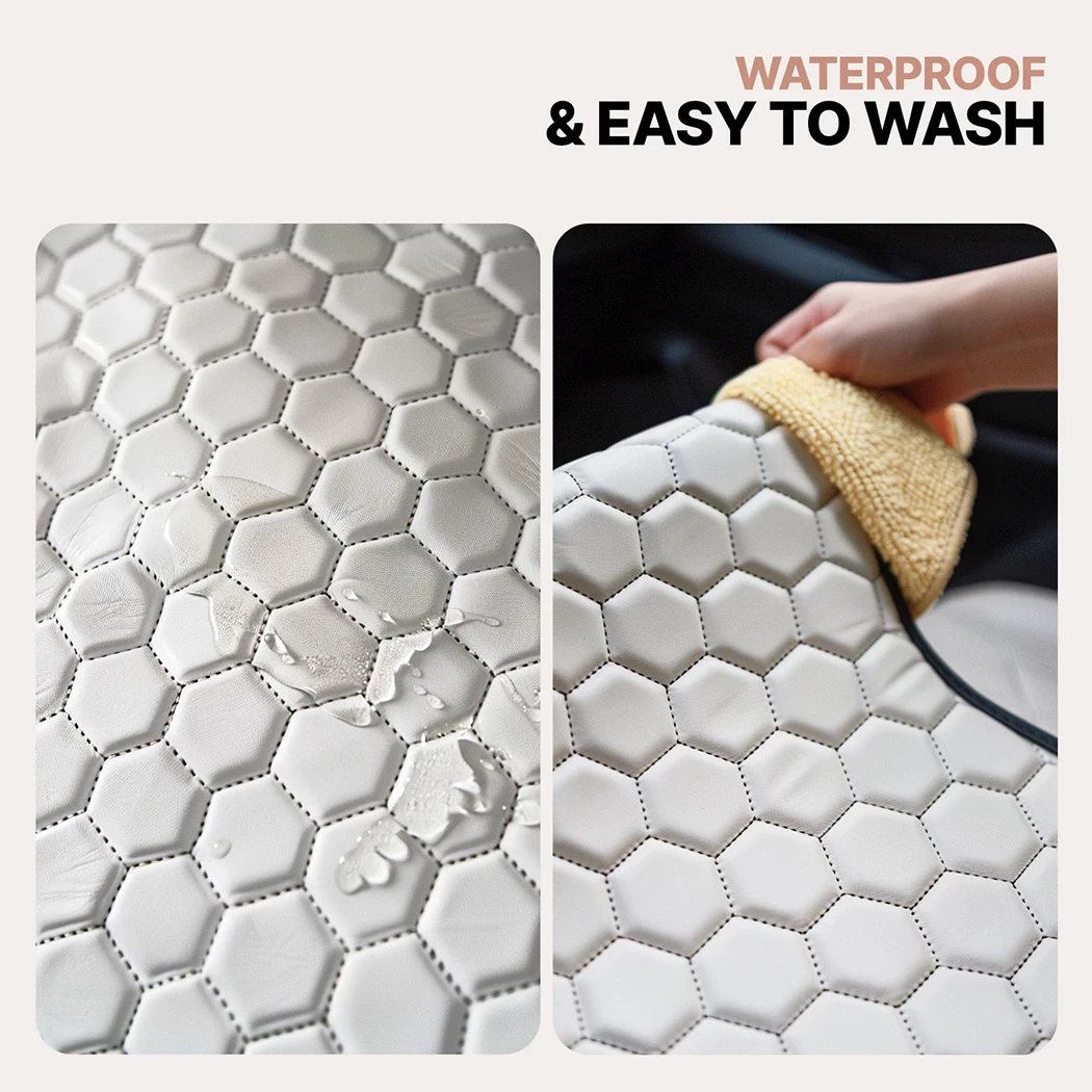 Detailed look at Car Seat Protector Mat  |  White “Hexy” by Owleys - image 4 (product view)