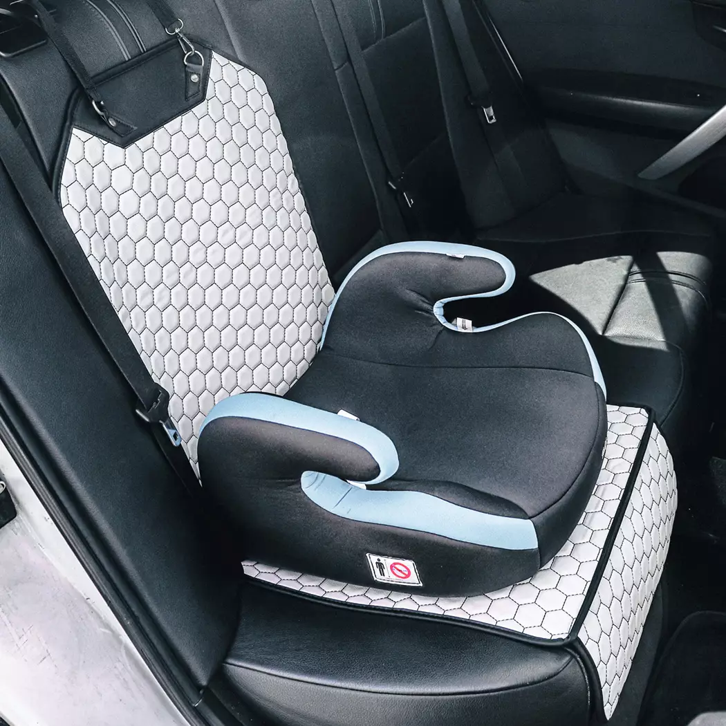 Car Seat Protector Mat  |  White “Hexy” by Owleys in detail - image 6 (product view)