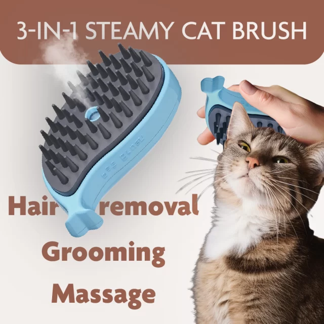 Close-up of Cat Steam Brush  |  “Happy Fur” by Owleys - view 2 (product view)