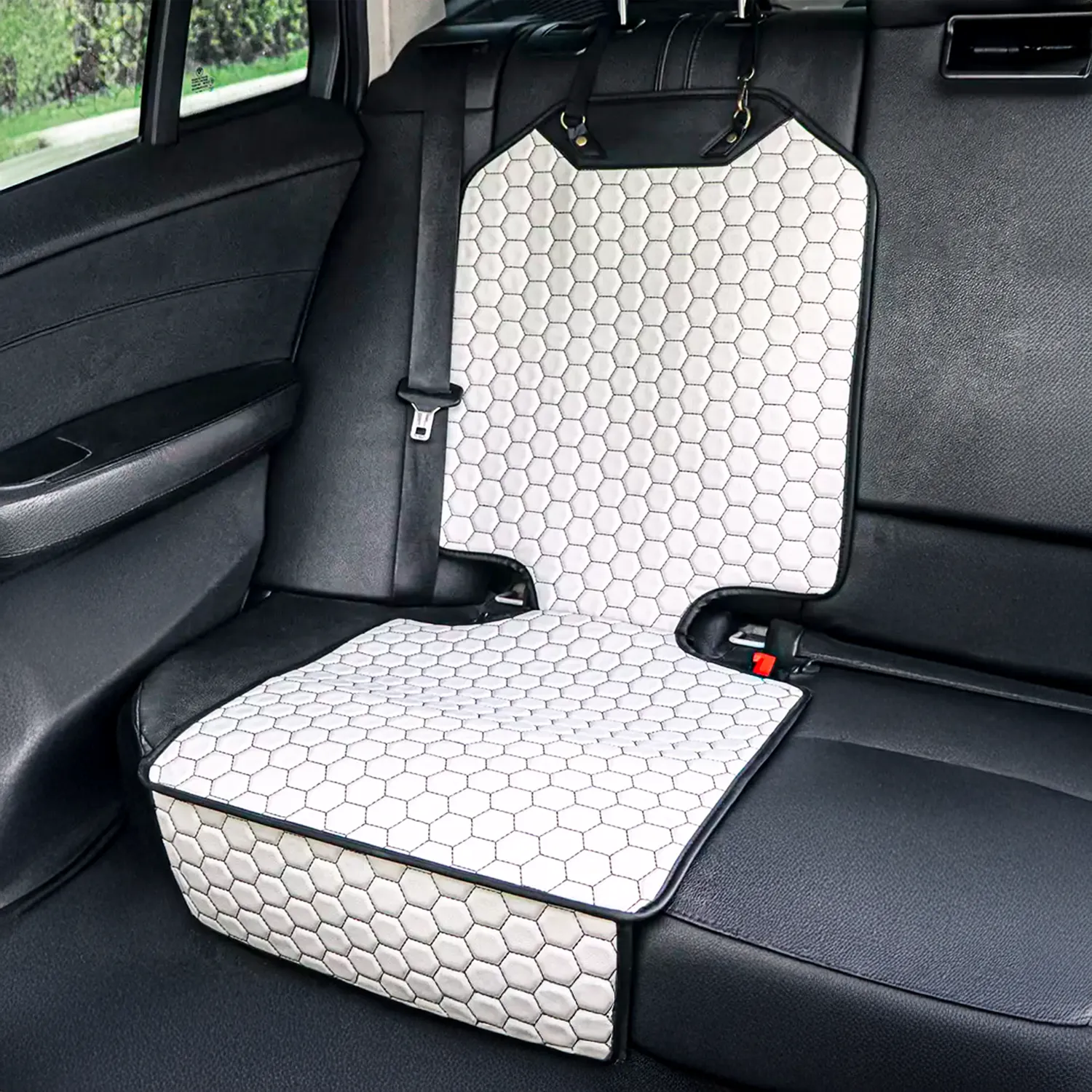 Car Seat Protector Mat  |  White “Hexy” by Owleys