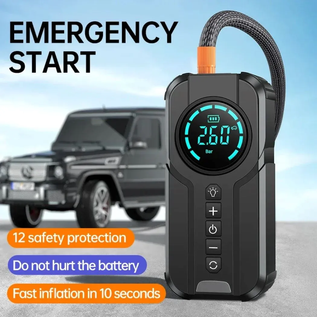 Close-up of 4-in-1 Car Jump Starter with Air Compressor, Power Bank, LED Light, and Tire Inflator - view 2 (product view)