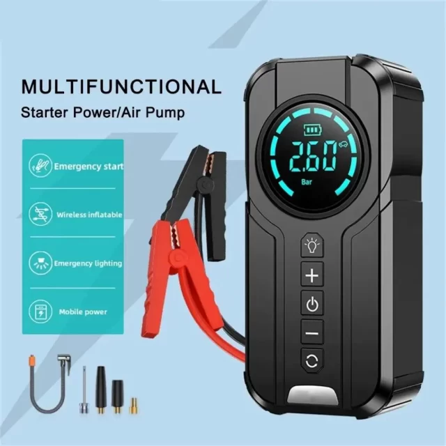 4-in-1 Car Jump Starter with Air Compressor, Power Bank, LED Light, and Tire Inflator in detail - image 1 (product view)