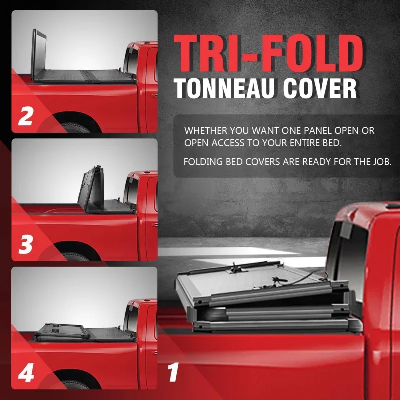 Tri-Fold Tonneau Cover Compatible with 2005-2015 Toyota Tacoma (5.0 Feet Bed) - View 4