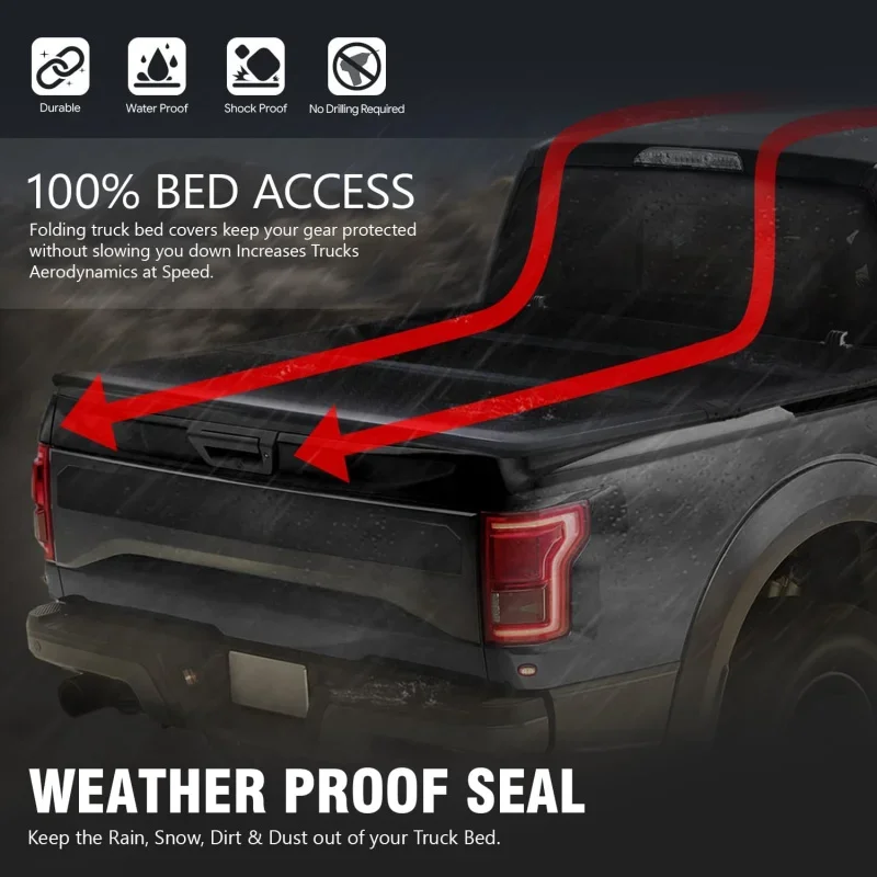 Tri-Fold Tonneau Cover Compatible with 2005-2015 Toyota Tacoma (5.0 Feet Bed) - View 5