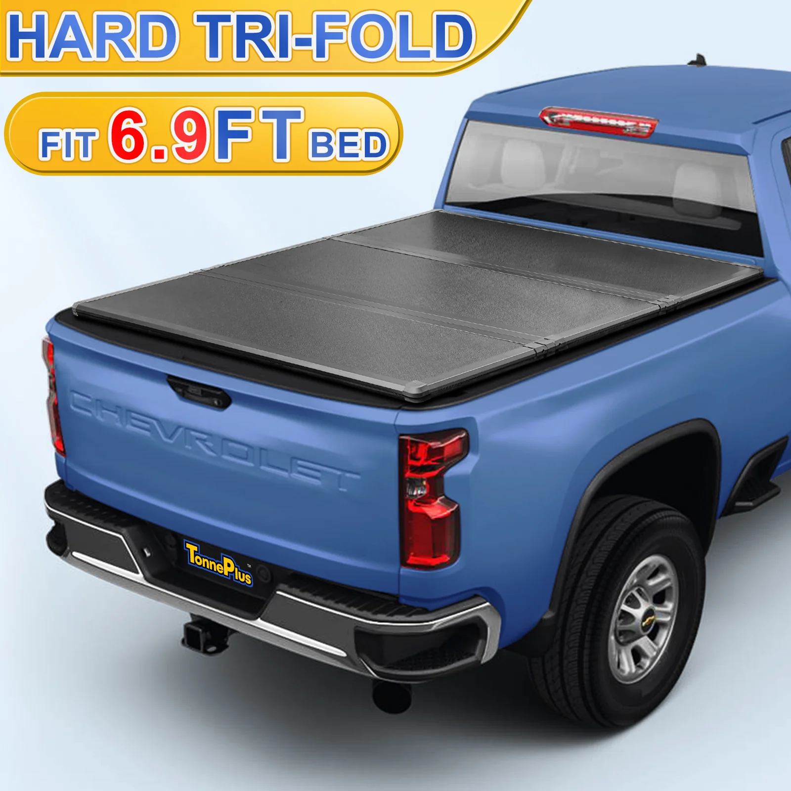 Hard Tri-Fold Tonneau Cover – Truck Bed Cover Compatible with 2020-2024 Silverado / Sierra 2500 3500 (6.9 Feet Bed) - View 2