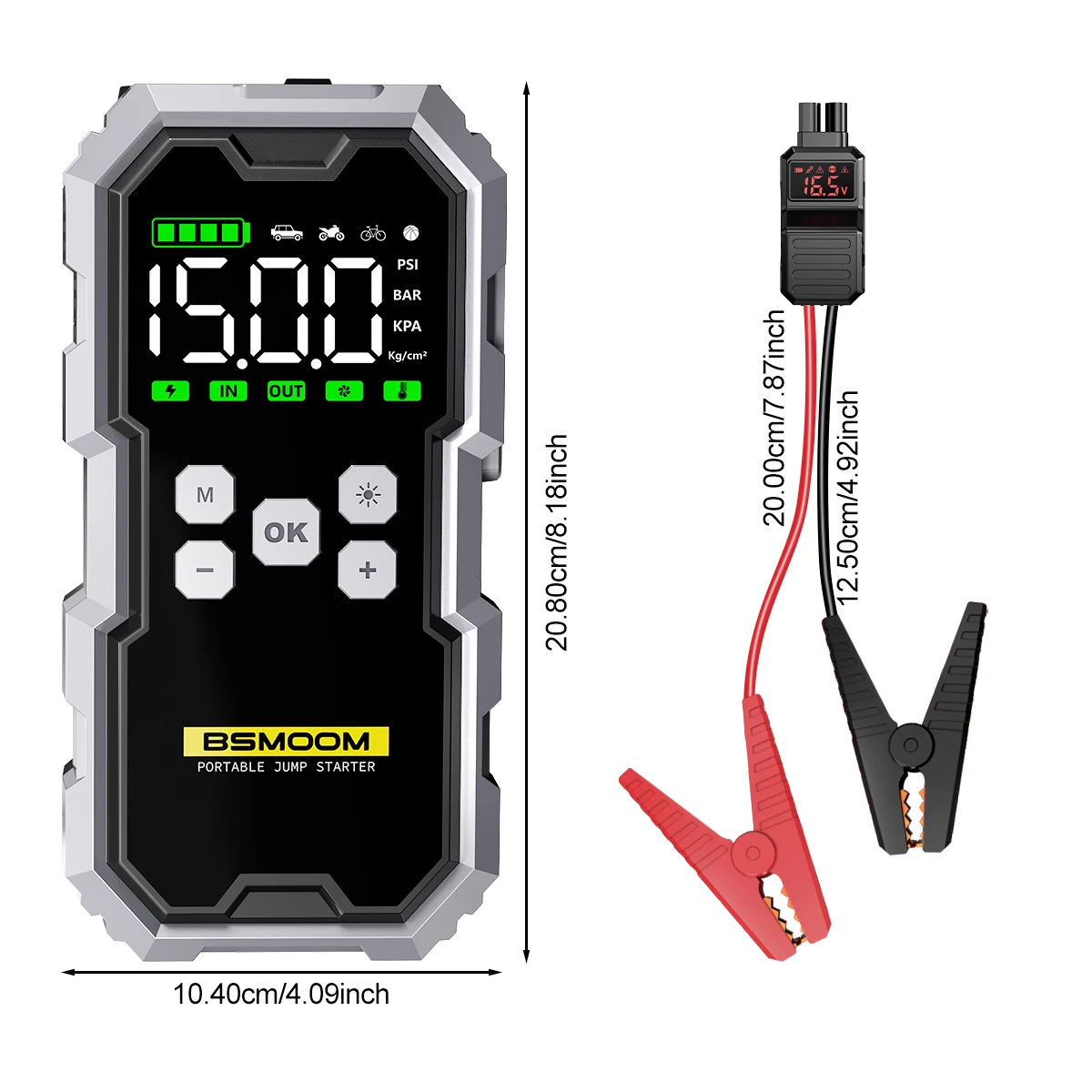 Portable Car Jump Starter with 21800mAh Battery, Air Compressor, and LCD Display - View 2